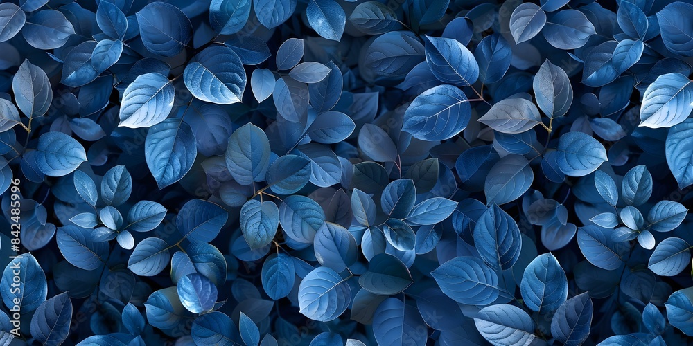 Blue botanical pattern background in wide format with hand editing. Concept Botanical Background, Blue Tones, Wide Format, Hand Editing