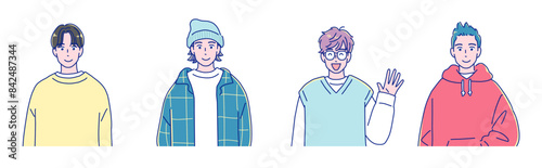 漫画タッチの可愛い若い男子4人
