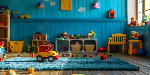 Childs playroom with classic toys ideal for studio photography backdrop. Concept Classic Toys, Playroom Setup, Studio Photography, Vintage Aesthetics, Childhood Nostalgia photo