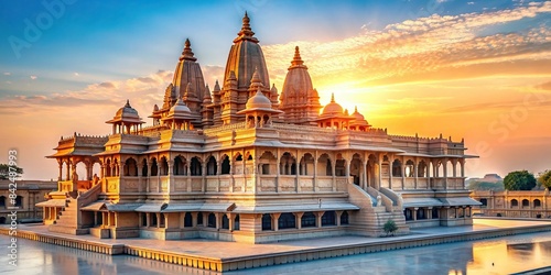A majestic view of the newly constructed Shri Ram Mandir Temple in Ayodhya, illuminated by the morning sun, Shri Ram Mandir, Ayodhya, Temple, Hinduism, Lord Rama, Birthplace, India, Religion photo