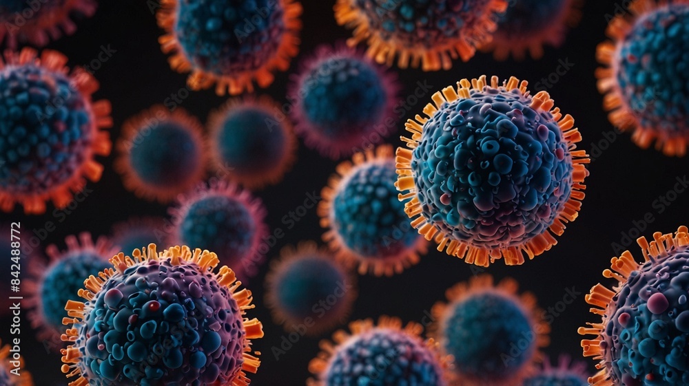 3D rendering of virus cells or bacteria molecule of different sizes. 3D rendering of virus cells or bacteria molecule of different sizes.