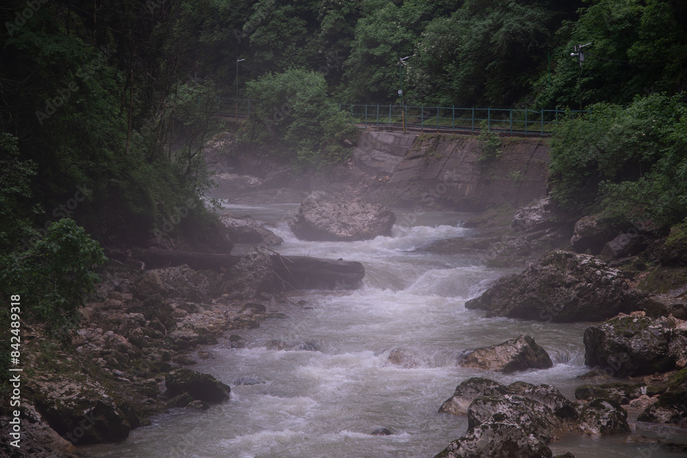 Mountain river early in the morning in the fog. Mountain river early in the morning in the fog.