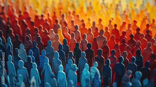 Paper cut out of a large crowd of people standing together. Diverse community and teamwork concept 