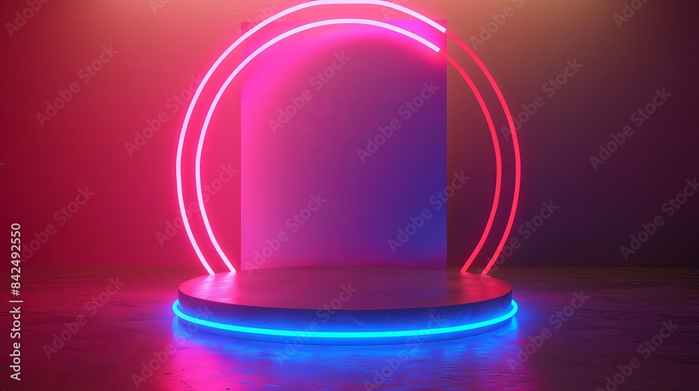 3D Rendering the Futuristic Abstract of Neon Light With Empty Space pedestal. 3D Rendering the Futuristic Abstract of Neon Light With Empty Space pedestal.