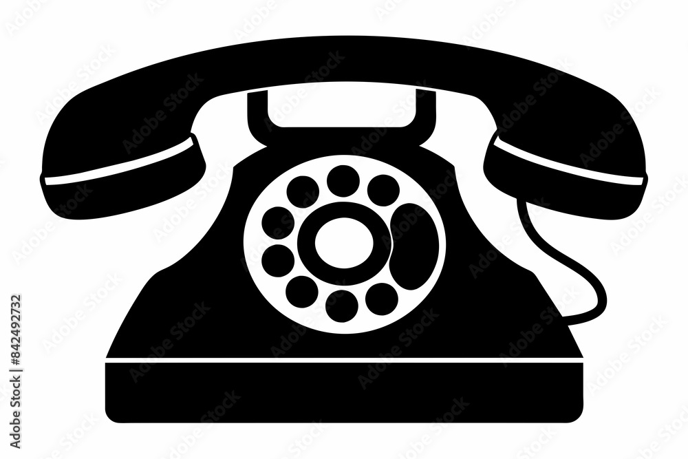 Black Silhouette Telephone Icon on White Background. Black Silhouette Telephone Icon on White Background.