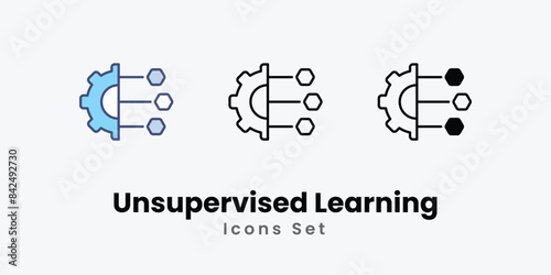 Unsupervised Learning icons vector set stock illustration