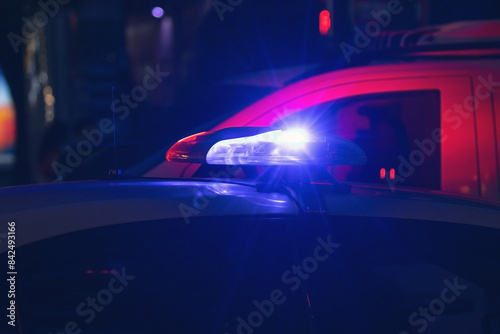 Police car in the city at night.