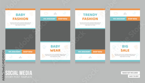 Baby shop social media stories post. Modern and creative baby shop story template. Abstract Minimalistic baby stories concept. EPS vector illustration