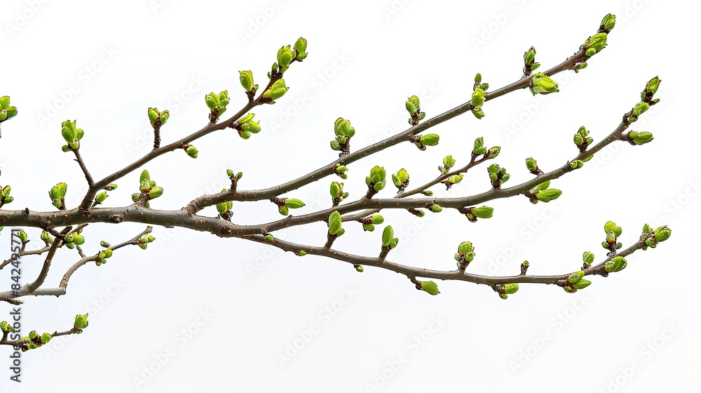Spring tree branch with green buds isolated on white background : Generative AI Spring tree branch with green buds isolated on white background : Generative AI
