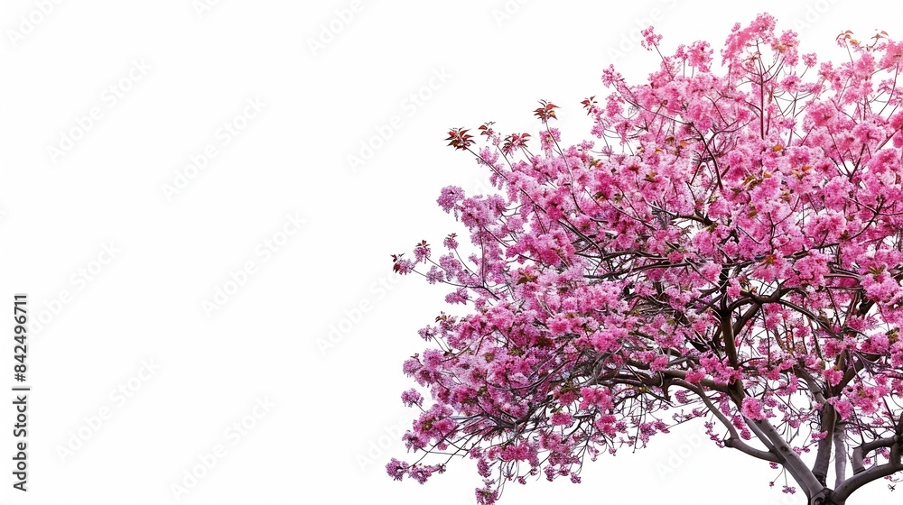Obraz premium blossoming pink sacura tree isolated on white background : Generative AI
