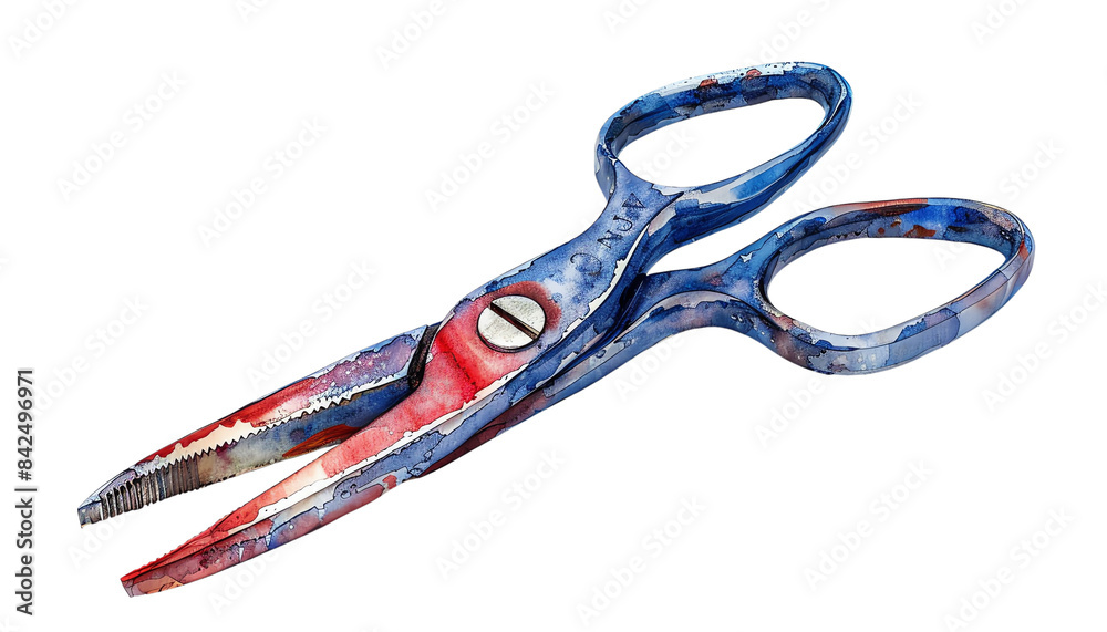 Rustic metal scissors featuring a mix of blue and red hues, isolated on transparent background Rustic metal scissors featuring a mix of blue and red hues, isolated on transparent background
