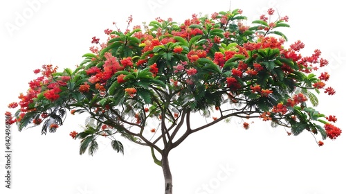 Tree isolated on white backgroundFlame tree or Royal Poinciana tree with clipping paths for garden designTropical species found in AsiaThe plants are blooming with beautiful red flower : Generative AI photo