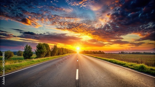 Empty road at sunset with painted years 2026, 2025 , sunset, road, empty, 2026, 2025, year, background, orange, sky, dusk, tranquil, serene, tranquil, future, empty road, twilight, peaceful