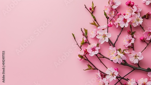 Wallpaper Mural Spring cherry tree in bloom creative layout Sakura pink flowers in springtime background Beauty in nature Design element Top view flat lay : Generative AI Torontodigital.ca
