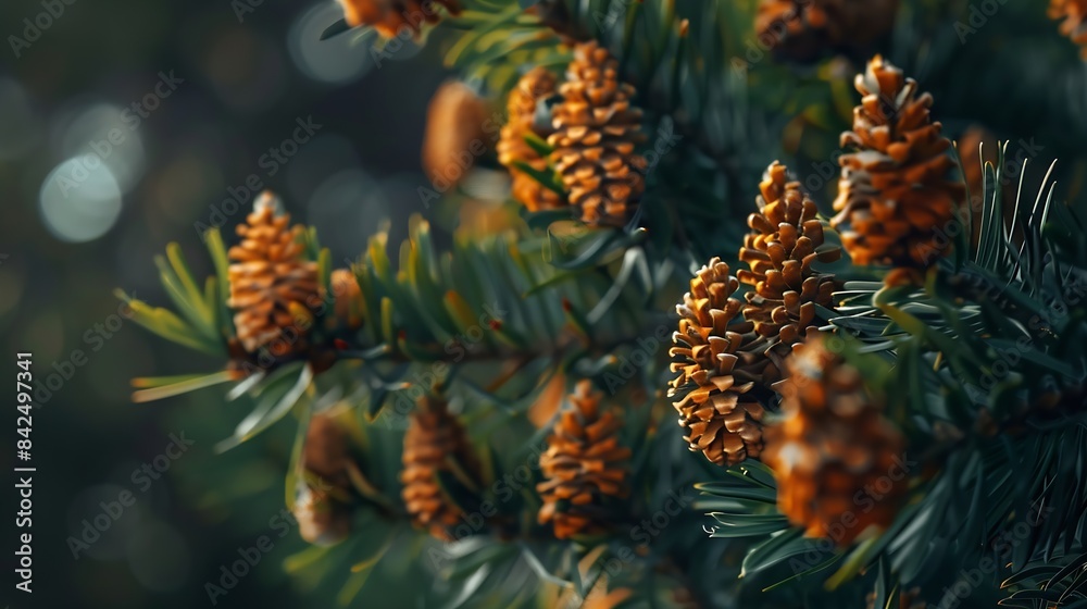 Blooming evergreen pine tree with pine cones : Generative AI Blooming evergreen pine tree with pine cones : Generative AI
