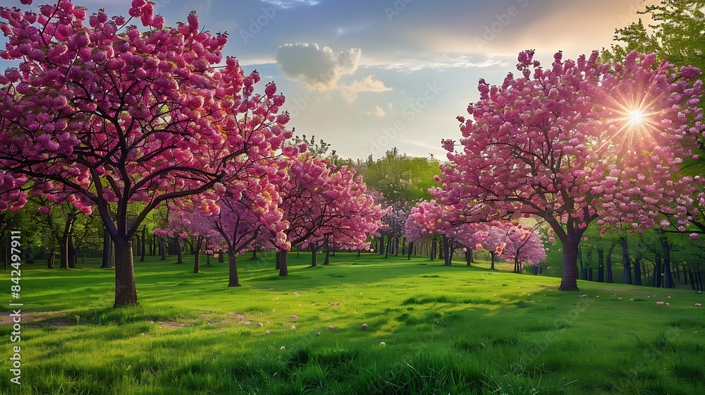 Cherry tree blossom explosion in Hurd Park Dover New Jersey Same trees with green summer foliage can be found by searching for photo ID 707340079 : Generative AI Cherry tree blossom explosion in Hurd Park Dover New Jersey Same trees with green summer foliage can be found by searching for photo ID 707340079 : Generative AI