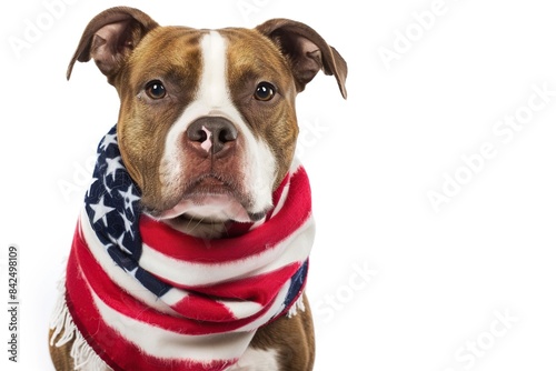 Dog wearing american flag around his neck. Independence day  4th of July concept. Ai Generative