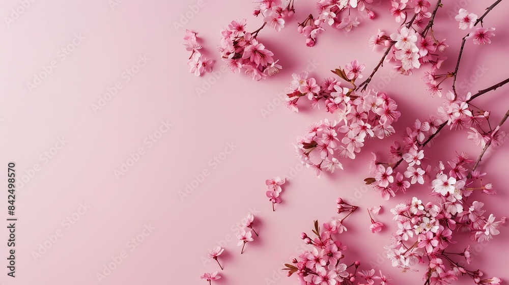 Spring cherry tree in bloom creative layout Sakura pink flowers in springtime background Beauty in nature Design element Top view flat lay : Generative AI Spring cherry tree in bloom creative layout Sakura pink flowers in springtime background Beauty in nature Design element Top view flat lay : Generative AI