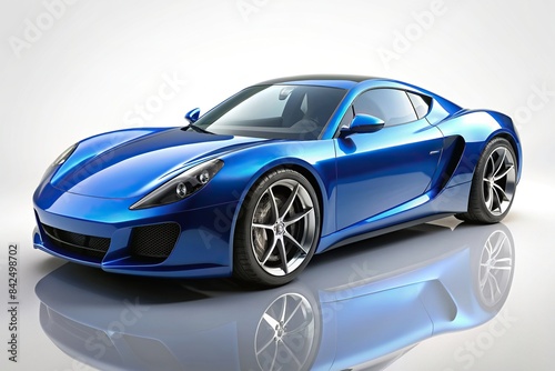 A sleek, blue sports car, rendered in , is isolated on a background with a clipping path, ready for seamless integration into any design project, blue sports car, rendering, background