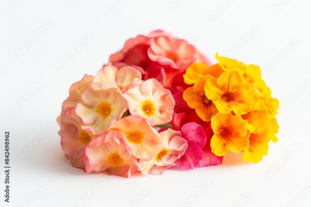 Flower Photography, Lantana camara 'Ham and Eggs' Close up view, Isolated on white Background Flower Photography, Lantana camara 'Ham and Eggs' Close up view, Isolated on white Background