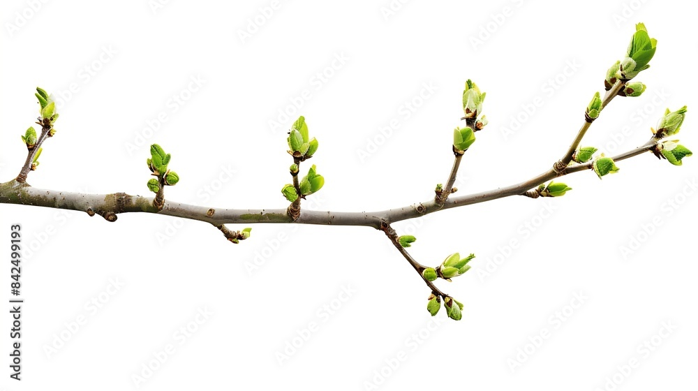 Spring tree branch with green buds isolated on white background : Generative AI Spring tree branch with green buds isolated on white background : Generative AI