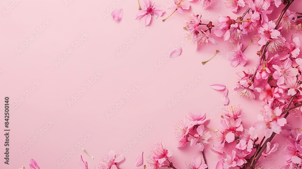 Spring cherry tree in bloom creative layout Sakura pink flowers in springtime background Beauty in nature Design element Top view flat lay : Generative AI Spring cherry tree in bloom creative layout Sakura pink flowers in springtime background Beauty in nature Design element Top view flat lay : Generative AI