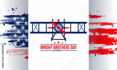 Wright Brothers Day on December 17th . Illustration of the First Successful Flight in a Mechanically Propelled Airplane