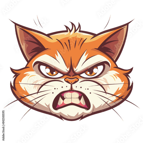 Mad cartoon cat with an exaggerated angry face in vector style