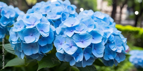 Blue Hydrangea in Isolation with Bokeh Background and Room for Text Placement. Concept Botanical Photography, Flower Isolation, Bokeh Background, Blue Hydrangea, Text Placement © Anastasiia