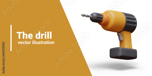 Electric cordless drill in realistic style. Battery model of perforator