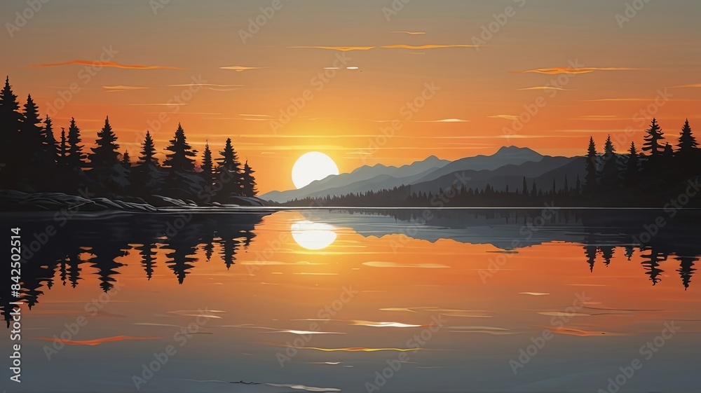 Fototapeta premium Minimalist sunset and reflection on the water 