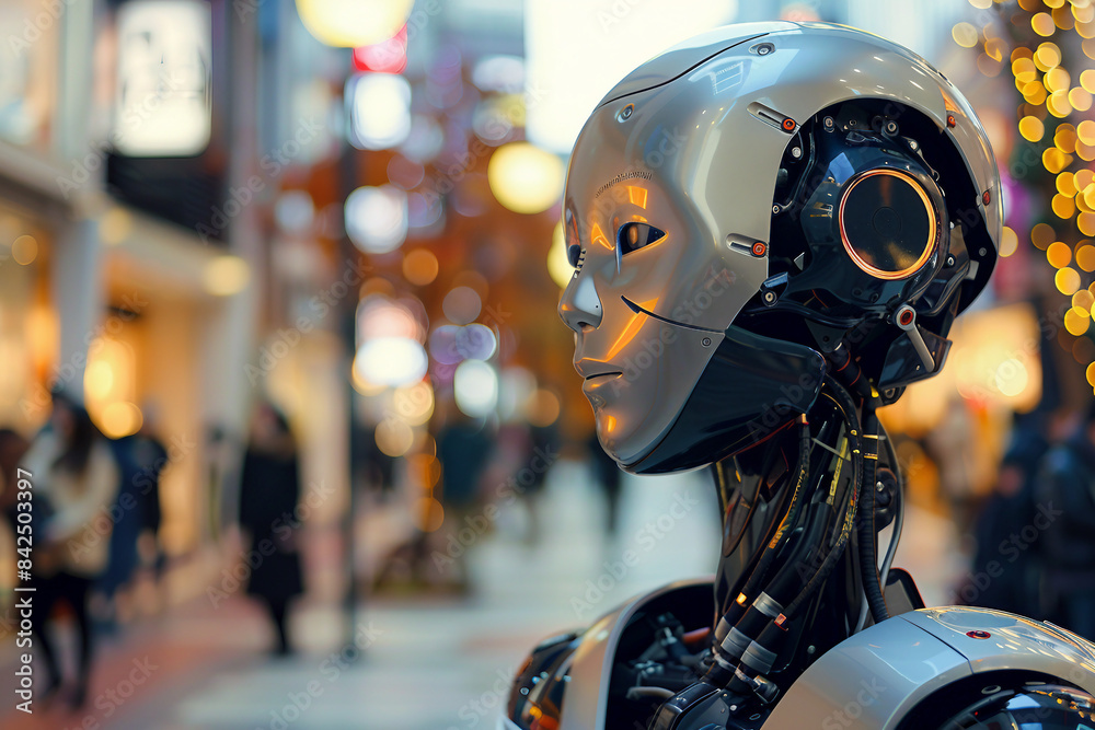 Generative AI creative picture Robot cyborg in activities of daily life routine living together with people Generative AI creative picture Robot cyborg in activities of daily life routine living together with people