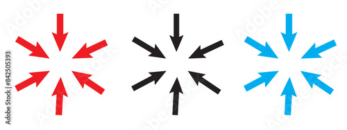 Inward arrow icon vector. Six Arrows icon sign symbol in trendy flat style. Set elements in colored icons. Arrow pointing center vector icon illustration isolated on white and black background. EPS10