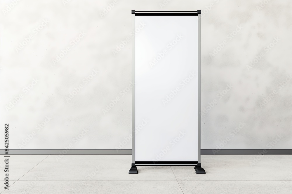 Blank Roll-Up Banner Mockup in Modern Interior with Neutral Background, Advertising Template Blank Roll-Up Banner Mockup in Modern Interior with Neutral Background, Advertising Template