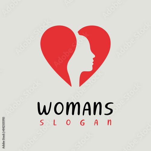 Womans Heart Logo, Beauty woman face colorful and heart love logo Vector