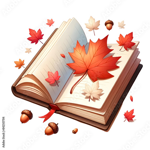 3d book with orange maple leaves photo