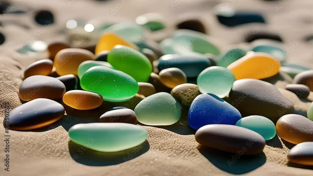 Pile of multi color pebbles stone on a natural beach