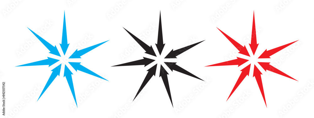 Inward arrow icon vector. Six Arrows icon sign symbol in trendy flat style. Set elements in colored icons. Arrow pointing center vector icon illustration isolated on white and black background Inward arrow icon vector. Six Arrows icon sign symbol in trendy flat style. Set elements in colored icons. Arrow pointing center vector icon illustration isolated on white and black background