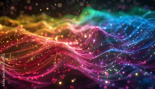 colorful rainbow glowing etheric net on a black background 