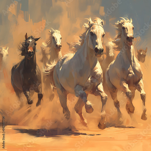 Lack horse herd fast galloping and raising  © Saima
