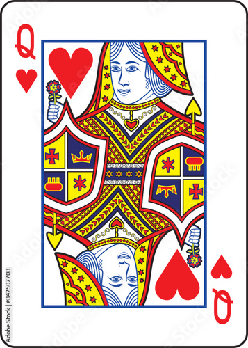 Queen of Hearts playing card design and drawing in colorful cartoon vector photo