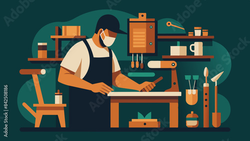 Artisan Woodworker Crafting in Workshop with Tools and Equipment