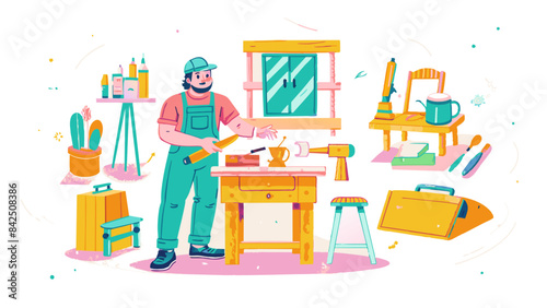 Professional Carpenter at Vibrant Workshop Crafting Wooden Furniture