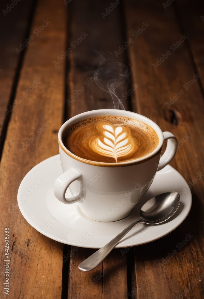 a cup of coffee on a saucer with a spoon a cup of coffee on a saucer with a spoon