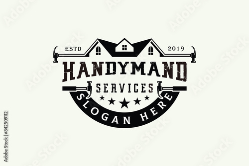 vintage house hammer logo design concept vector template