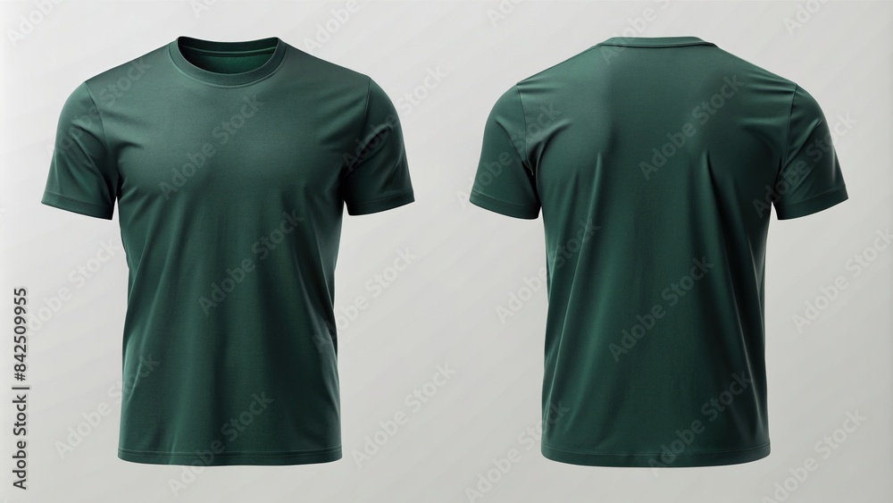 ภาพประกอบสต็อก A plain dark green t-shirt mockup template with front ...