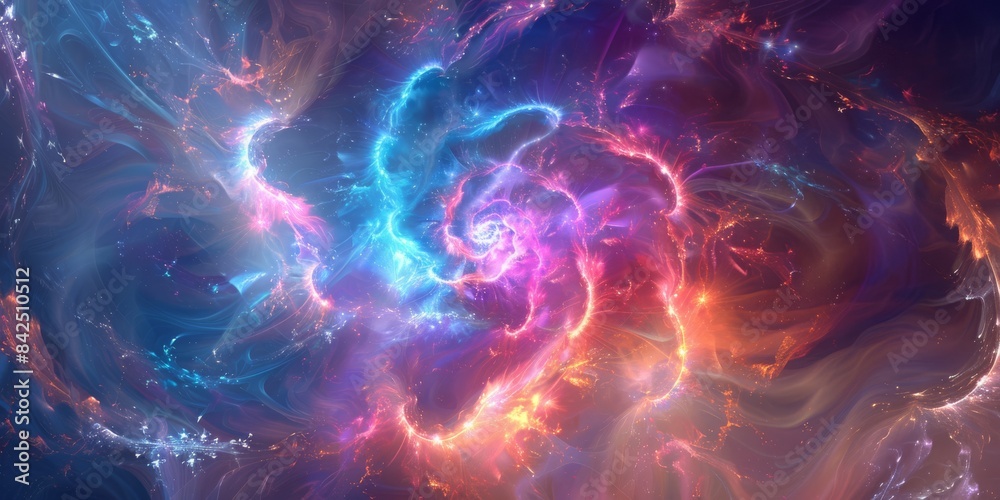 Fototapeta premium The cosmic nebula is a mesmerizing vision, showcasing vibrant swirls of colors in deep space, capturing the exquisite beauty of the universe. Its a captivating abstract artwork in the vast galaxy