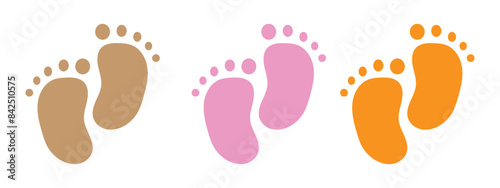 Baby footprint icon collection. Baby feet vector icon. Newborn barefoot icon set.footprint, newborn, kids feet sign. Vector 10 eps.