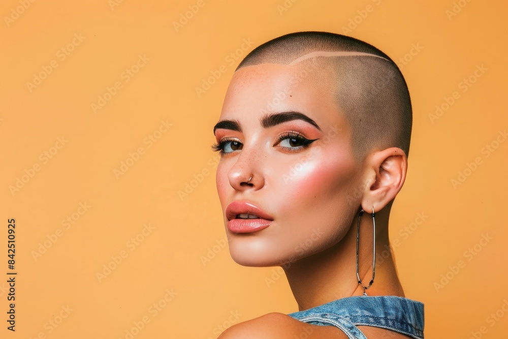 Contemporary portrait of a woman embracing a bold hairstyle. Contemporary portrait of a woman embracing a bold hairstyle.