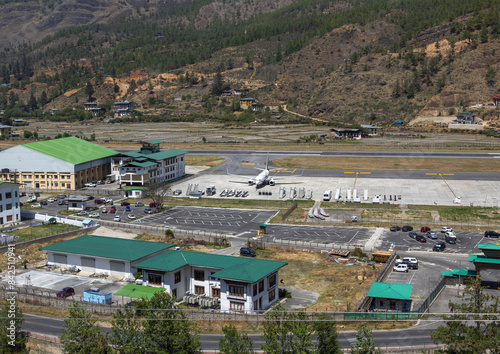 High angle view of the International airport, Wangchang Gewog, Paro, Bhutan photo